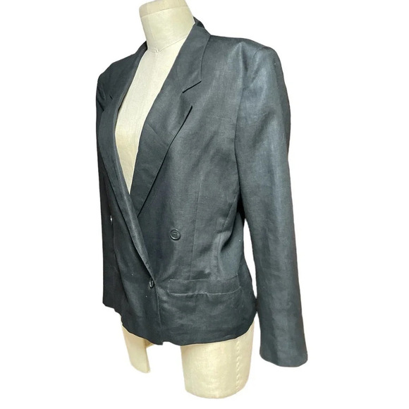 MaxMara Black Double Breasted Linen Blazer Size US 6 - Picture 6 of 12